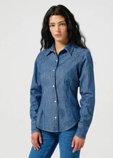 Damska Koszula Wrangler Slim Waisted Blouse Vintage Fade 112356470